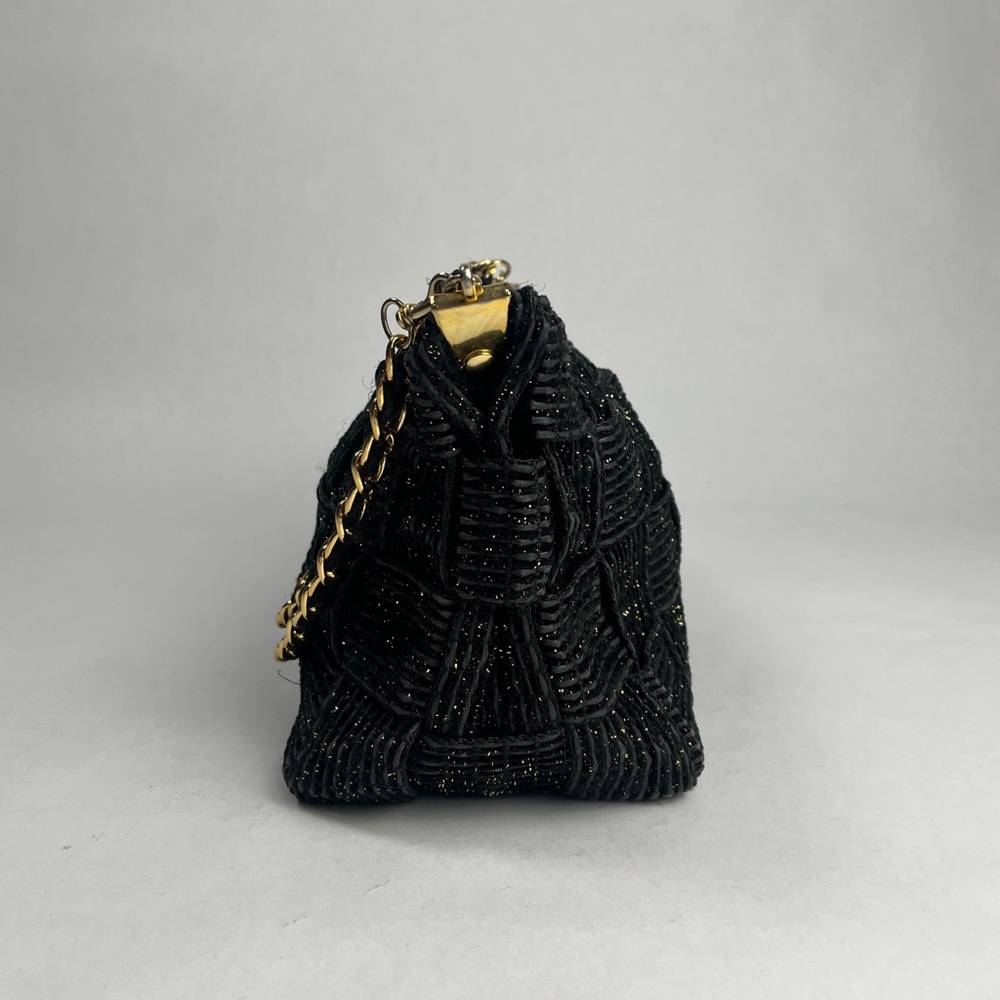 Linea Pollini Black Woven Bag with Gold Chain from Italy - Picture 4 of 9